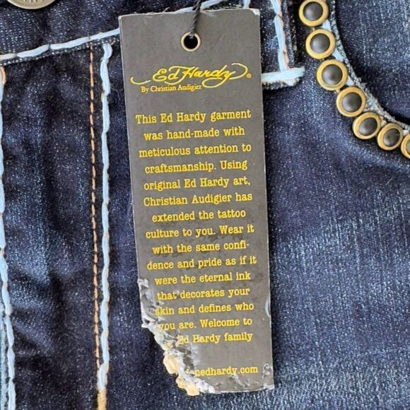 Ed Hardy Boyfriend Y2K Distressed Dagger Jeans Dark Wash Women's 29 - Picture 6 of 15